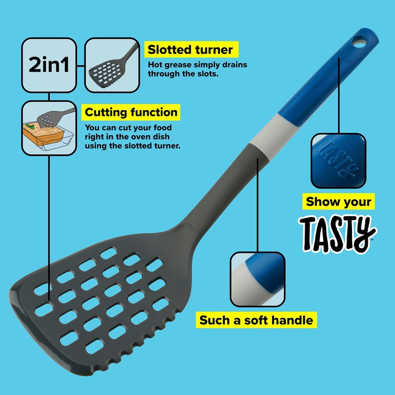 Tasty Slotted Turner with Cutting Function - Ideal for Roasting