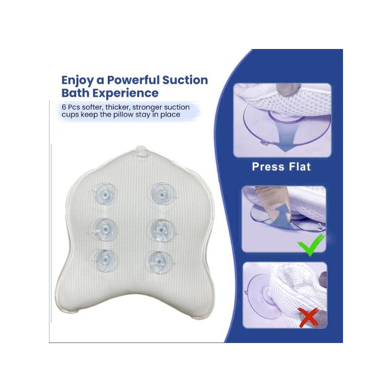 Luxury Bath Pillow - Extra Thick 5D Mesh, Neck &