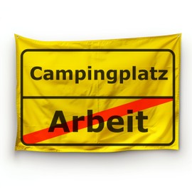 Retirement Flags as Farewell Gift for Retirees/Town Sign Motif/Weatherproof/Eyelets at the Top Hem/Suitable for Outdoor and Indoor Use/100% Polyester (Campsite, S)