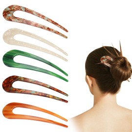 5 Pieces U Shaped Hair Pins for Buns, Large Bobby Pins Hair Pins for Thick Hair Extra Hold, French Hair Pin Bobby Pins Brown Hair Hair Pins for Women, French Twist Hair Tool (5)