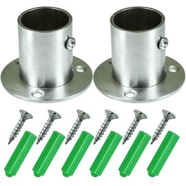 Selyse Pack of 2 Stainless Steel Wardrobe Pipe Bracket, Flange Socket, Round Tube Holder with 6 Screws, Rustproof Adjustable Wall Mount (25 mm)