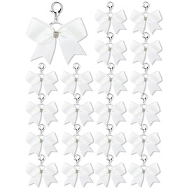 Tondiamo Cheer Bow Keychain Cheer Keychain with Rhinestones Cheerleader Keyrings for Teen Cheerleading Sports Accessory(Glitter White,16 Pcs)