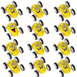 Toyrifik Friction Small Emoji Stunt Toy Cars- Bulk 12 Pack (1 Dozen) Party Favors, Goodie Bag Stuffers, Prize, for Kids and Toddlers