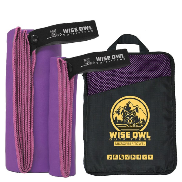 Wise Owl Outfitters Camping Towel - Camping Accessories, Quick Dry Microfiber Towel for Travel, Hiking, Yoga, Workout, and Backpacking, Purple