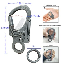 Muscular Carabiner Hook，3.1" Alloy Thick Keychain Clip for Man, Outdoor Camping, Hiking Accessories, Key Ring.(W-Carabiner Clip-Deep Alloy-1PCS)