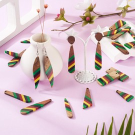 Bestewelry 18Pcs Resin Wood Charms Pendants 9 Styles Geometric Resin Wooden Charms Striped Resin Wood Earring Charms for DIY Crafts Bohemian Boho Earrings Necklace Jewelry Making