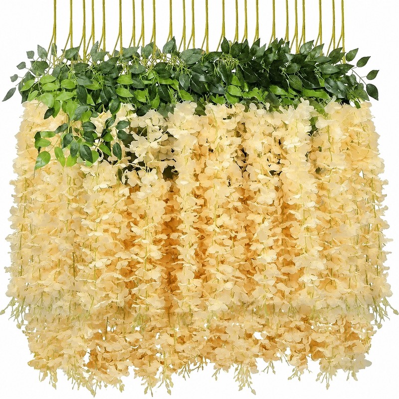 12-Piece Artificial Wisteria Vine Set – Hanging Silk Faux Flowers