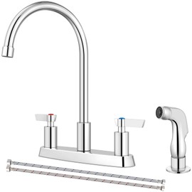 GBBNE Kitchen Faucet with Sprayer 2 Handle Kitchen Sink Faucets 8 Inch Centerset 3 Hole with Supply Lines Polish Chrome