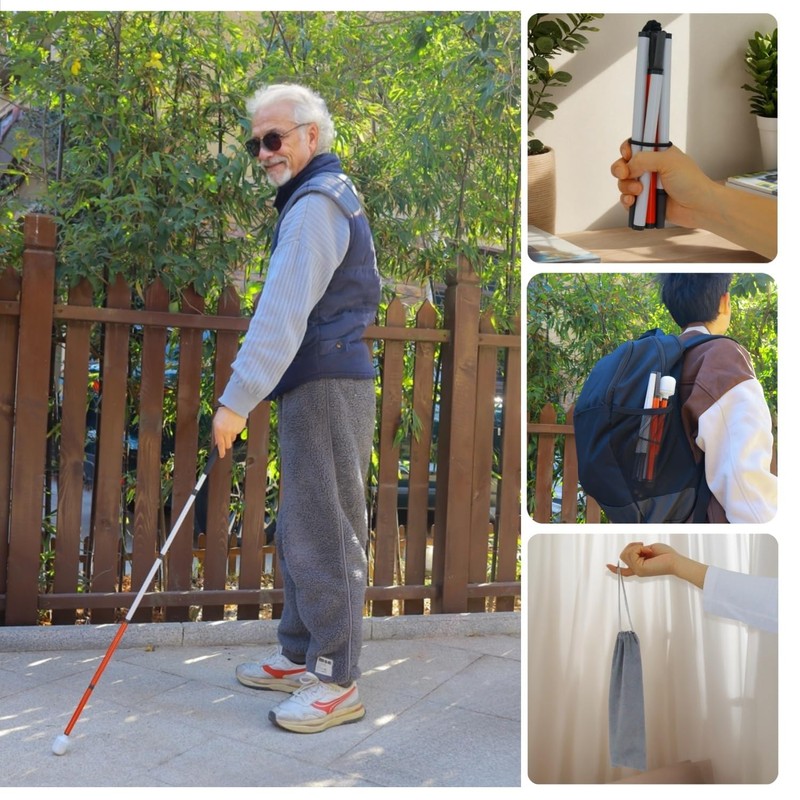 Carbon Fiber Folding Blind Walking Stick with Rolling Tip (One