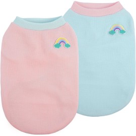 PUMYPOREITY 2 Pack Dog Shirts, Waffle Dog T-Shirts for Small Dogs, Lightweight Breathable Sleeveless Dog Vest for Chihuahua, Teacup Dog, XS, Pink+Blue