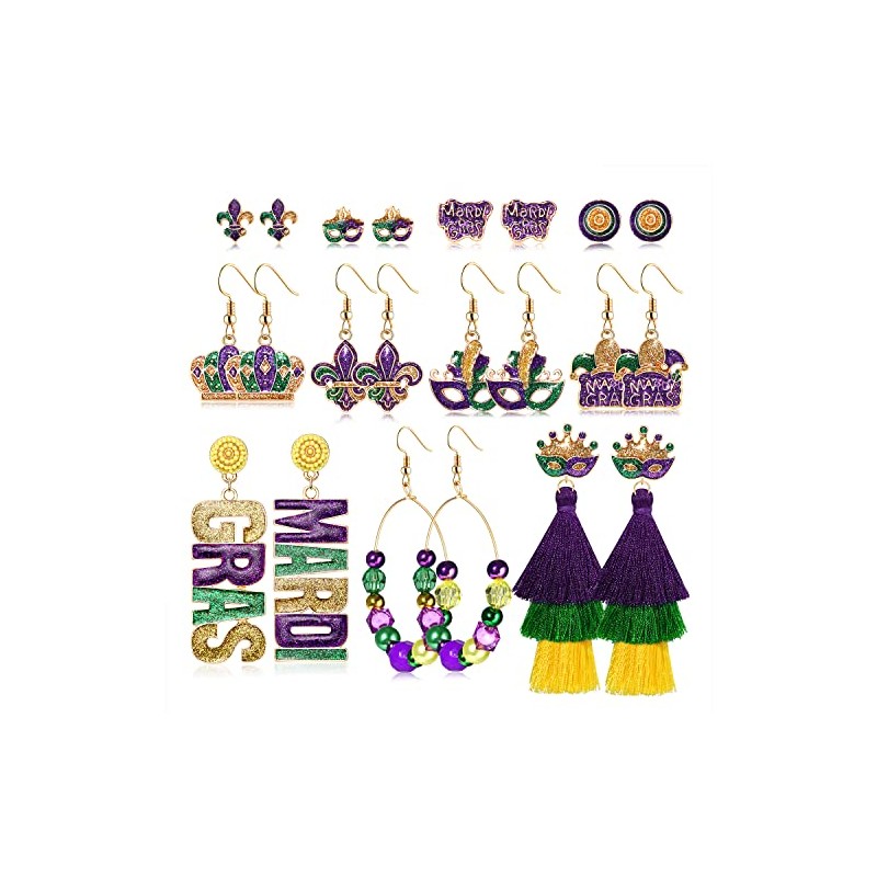 NLCAC Mardi Gras Earrings Set Fleur De Lis Mask Stud