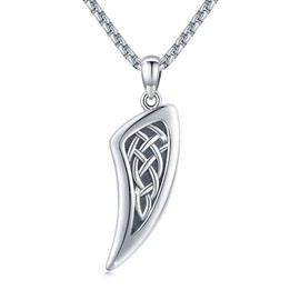 MEDWISE Celtic Knot Necklace 925 Sterling Silver Wolf Tooth Necklace Men's Pendant Celtic Necklaces Celtic Jewellery for Men Son Women Teenager Gifts Valentines Gifts for Him