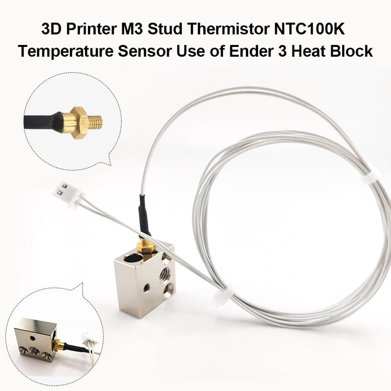 Ender 3 Thermistor 300°C 1m/39.4Inch, 3D Printer M3 Stud Thermistor,