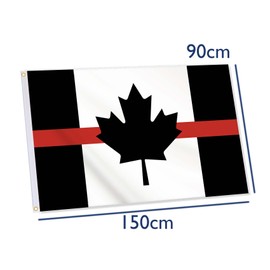 Black Canada Thin Red Line Flag,3x5 FT Honoring Fire Department Officer Firefighter Flag,36x60 Inch Large Double-Printed Durable 150D Thick Polyester Decorations with 2 Brass Grommet