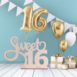 Sweet 16 Birthday Decoration, Sweet 16 Wooden Sign Photo Booth Props,16th Birthday Sign Ornaments Table Centerpieces Party Supplies, Sweet Sixteen Years Old Party Table Toppers Decor