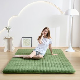 Zelladorra Japanese Floor Mattress Twin, Anti-Slip Japanese Futon Foldable Tatami Mat for Guests, Green