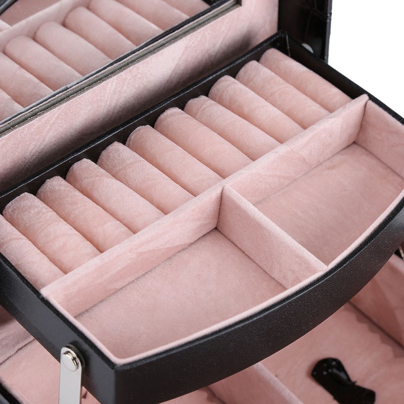 3 Layers Jewelry Necklace Ring Storage Box Case Lady Gift