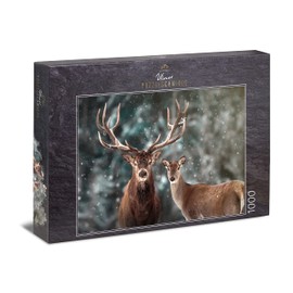 Ulmer Puzzleschmiede - Stag Puzzle Outside for Two - Classic 1000 Piece Puzzle - The Stag Couple Against Winter Background - Modern Animal Puzzle