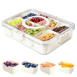 Snackle Box Container, Divided Serving Tray with Lid and Handle, 8 Compartment Portable Snack Box Containers, Clear Storage Organizer for Fruit Candy Nuts Veggie, Perfect for Road Travel Party