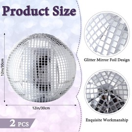 GlikCeil 2 Pcs Disco Ball Pillows Decorative Throw Pillow Sequin Round Pillow Funky Sphere Pillows for Christmas Birthday Gifts Bedroom Living Room Home Decor(12 Inch,Silver)