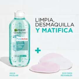 Garnier Agua Micelar Pure Active | Limpieza Profunda + Antiimperfecciones | 400 ml