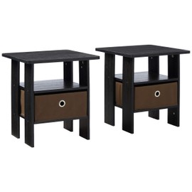 Furinno Andrey Set of 2 End Table / Side Table / Night Stand / Bedside Table with Bin Drawer, Americano/Medium Brown