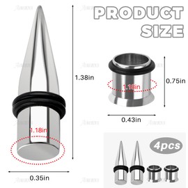 AUEAR, 4 Pack 9mm Taper and Tunnel Stainless Steel Ear Stretching Kit Gauges Gauging Plugs