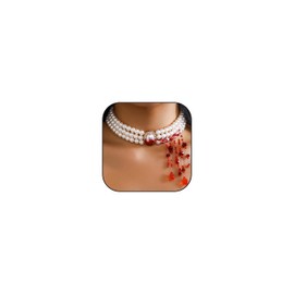 Gothic Blood Pearl Necklace for Women Red Punk Blood Necklace Vampire Choker Necklaces Halloween Jewelry for Women (Pearl D)