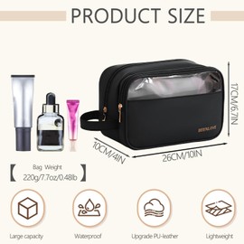 Portable Waterproof Makeup/Cosmetic/Toiletry Bag with Golden Zipper for Women Girls/Wide Open PU Leather Organizer Pouch with Side Handle/Travel Essentials/Storage Nail Polish and Skincare