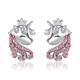 EVER FAITH Unicorn Stud Earrings for Girls 925 Sterling Silver Multicoloured Cubic Zirconia Lucky Unicorn Earrings Gift for Daughter Granddaughter, Sterling Silver, Cubic Zirconia