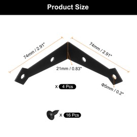 sourcing map 2Pcs Decorative Corner Brackets, 2.9" x 2.9" x 0.8" l Bracket Metal Corner Protector Right Angle Bracket with Screw for Furniture Wooden Box Trunk, Black