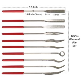 Saipor 10-Piece Diamond File Set 3 x 140 mm, Mini Diamond Needle Files Set Metal, Key Files, File Set, Mini Diamond Files Set for Soft Metal, Wood, Stone and Plastic