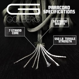 GOLBERG G 550lb Paracord – Type III – Designed for Indoor & Outdoor Use – Great for Camping, Fishing, DIY Crafts, and More!