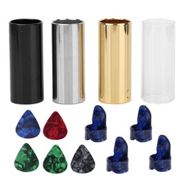 Metal Guitar Slides Set, Metal Guitar Slide, Plastic Thumb Finger Plectrums Set with Storage Box