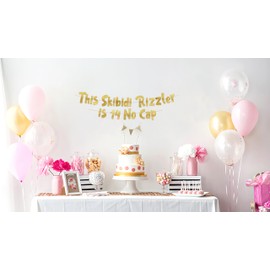 This Skibidi Rizzler is 14 No Cap Gold Glitter Banner - 14th Birthday Party Supplies, Ideas, Gifts and Decorations