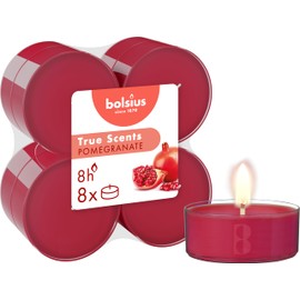 Bolsius True Scents - Maxi Scented Tea Lights - Pomegranate - Red - Pack of 8