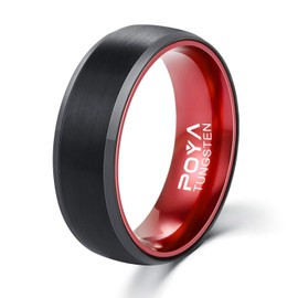 POYA TUNGSTEN Ring Mens Womens 8mm 6mm Black Plated Wedding Band Beveled Edges Anodized Orange Red Green Purple Blue Aluminum Interior Comfort Fit (Red, 10)