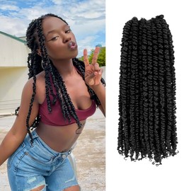 KAVSORAPI Passion Twist Hair 18 Inch Long Pre looped Crochet Braids Pre Twisted Crochet Twist Braids 8 Packs (1#/Jet Black)