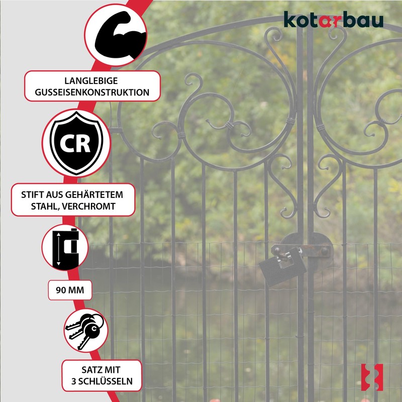 KOTARBAU® Cast Iron Padlock 90 mm Monoblock Padlock with Bolts