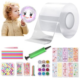 48PCS Nano Tape Bubble Kit,TINY SPARK Nano Bubble Tape Kit with 10pcs Straws,10 pcs Glitter and Inflator,10pcs Stickers,Colorful Beads&Accessories,Bubble Balloons DIY Party Favors(White)