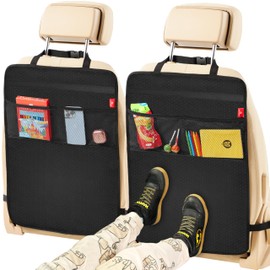 Helteko Back Seat Protector for Car, 2 Pack Premium Kick Mats for Kids, Extra Large Car Seat Cover for Backseat with Mesh Pockets, Waterproof Dirt & Mud Protection, Black