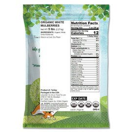 Organic Dried White Mulberries, 5 Pounds - Non-GMO, Unsulfured, Bulk