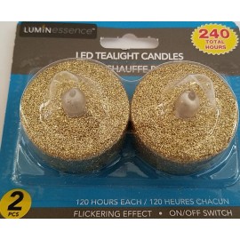 Luminessence Flickering LED Tealight Candles 1.25”H X 1.5”D 120 Hours 2/Pk, Select: Color - Glitter Gold