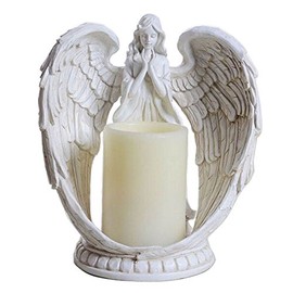 KiaoTime 9" Praying Angel Figurine with Flameless LED Candle - Decorative Home Wedding & Church Angel Statue