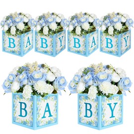 TONIFUL Blue Flower Baby Letter Boxes - 6Pcs for Baby Shower Decorations, Baby Shower Table Decorations,Baby Blocks for Baby Shower, Elegant Flowerless Box with Printed Letters (BABY) for Boys