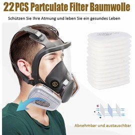Sosvulix 27-in-1 Full Mask, Reusable, for Organic Vapours, Acid Gases, Moisture, Painting, Polishing, Face Protection with 22 Filterable Cotton Pads, 2 Cartridges