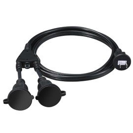 DanYee Extension Cord, 2 Splits, 6.6 ft (2 m), Waterproof Power Cord, For LED Illumination, For Outdoor, PSE Certified, Rainproof Cap Included, 12A, 1500W, Outdoor, Home, Work, Outdoor, Outdoor,