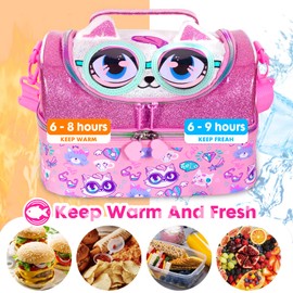 PinkSheep Kids Double Decker Cooler Insulated Lunch Bag Large Tote for Boys, Girls, Men, Women, with Adjustable Strap, Cat