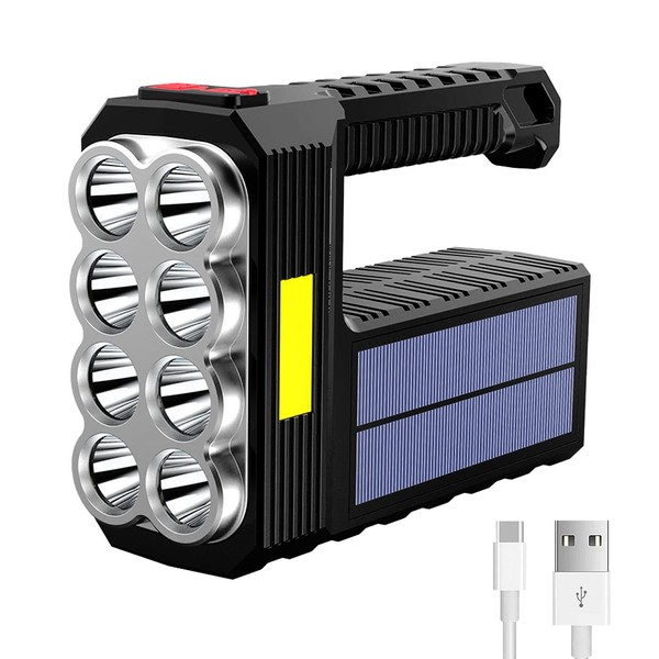 Solar Flashlight Rechargeable 8 LED Handheld with COB Sidelight, High
