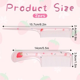 Toddler Comb,2 Pcs Small Cute Hair Comb, Mini Baby Hair Combs Set Fine Tooth Rat Tail Combs for Women Portable Anti-Static Plastic Tools for Girls Curly Straight Long Hairs Wet Dry (Pink Strawberry)